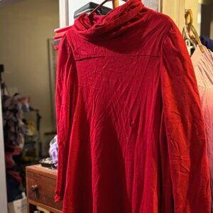 Red cowl-neck long sleeve dress